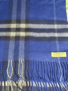 Burberry Blue and Black Check Cashmere Scarf